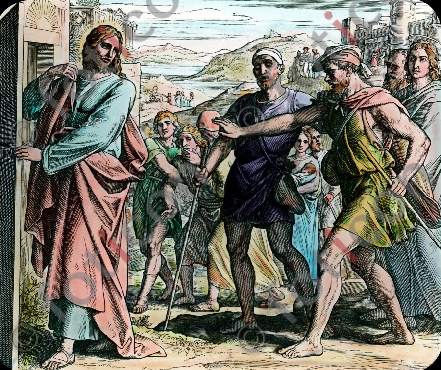 Zwei Blinde bitten Jesus um Hilfe | Two blind men ask Jesus for help - Foto foticon-simon-043-023.jpg | foticon.de - Bilddatenbank für Motive aus Geschichte und Kultur